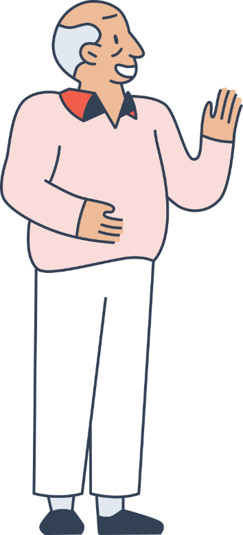 Image of man raising or waving right hand