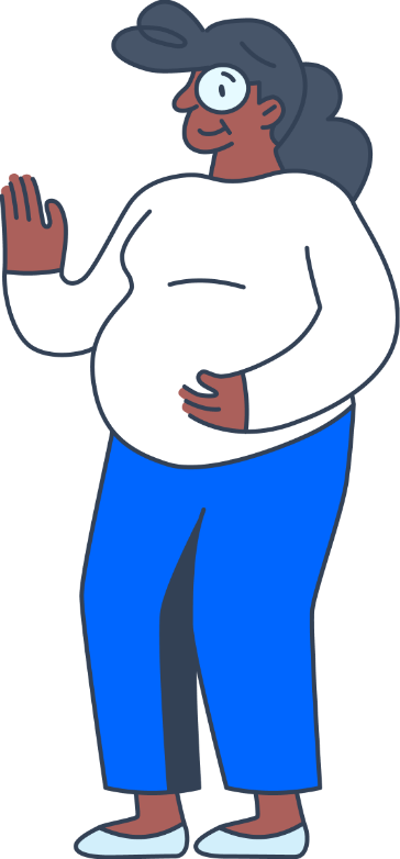 Image of woman raising or waving left hand