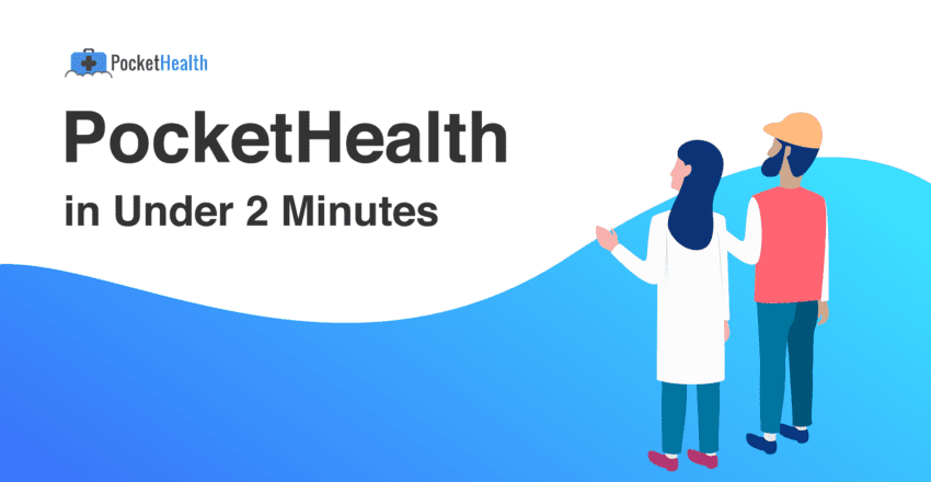 man and woman looking at pockethealth logo
