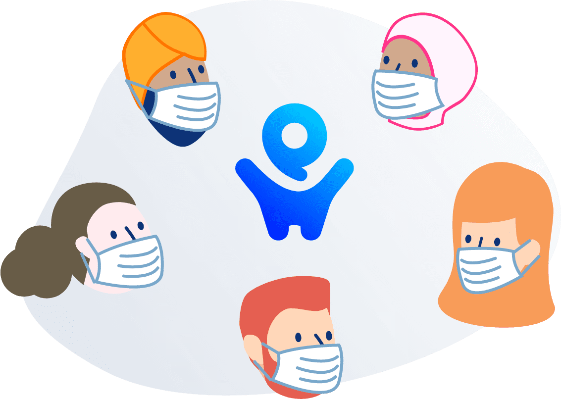 illustration of diverse people wearing masks