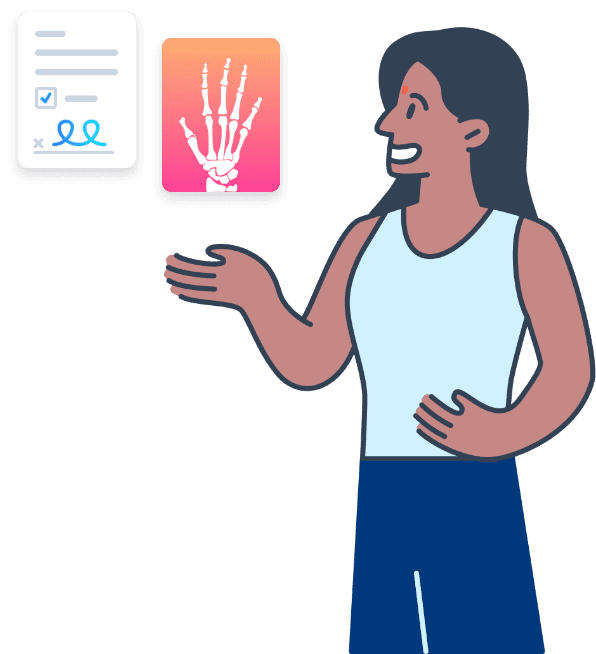 Illustration of woman with easy access to medical records and imaging.