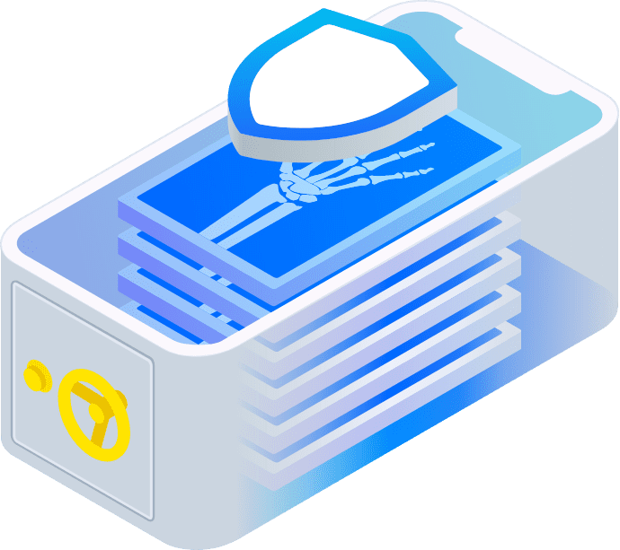 Illustration of medical images protected in a virtual vault