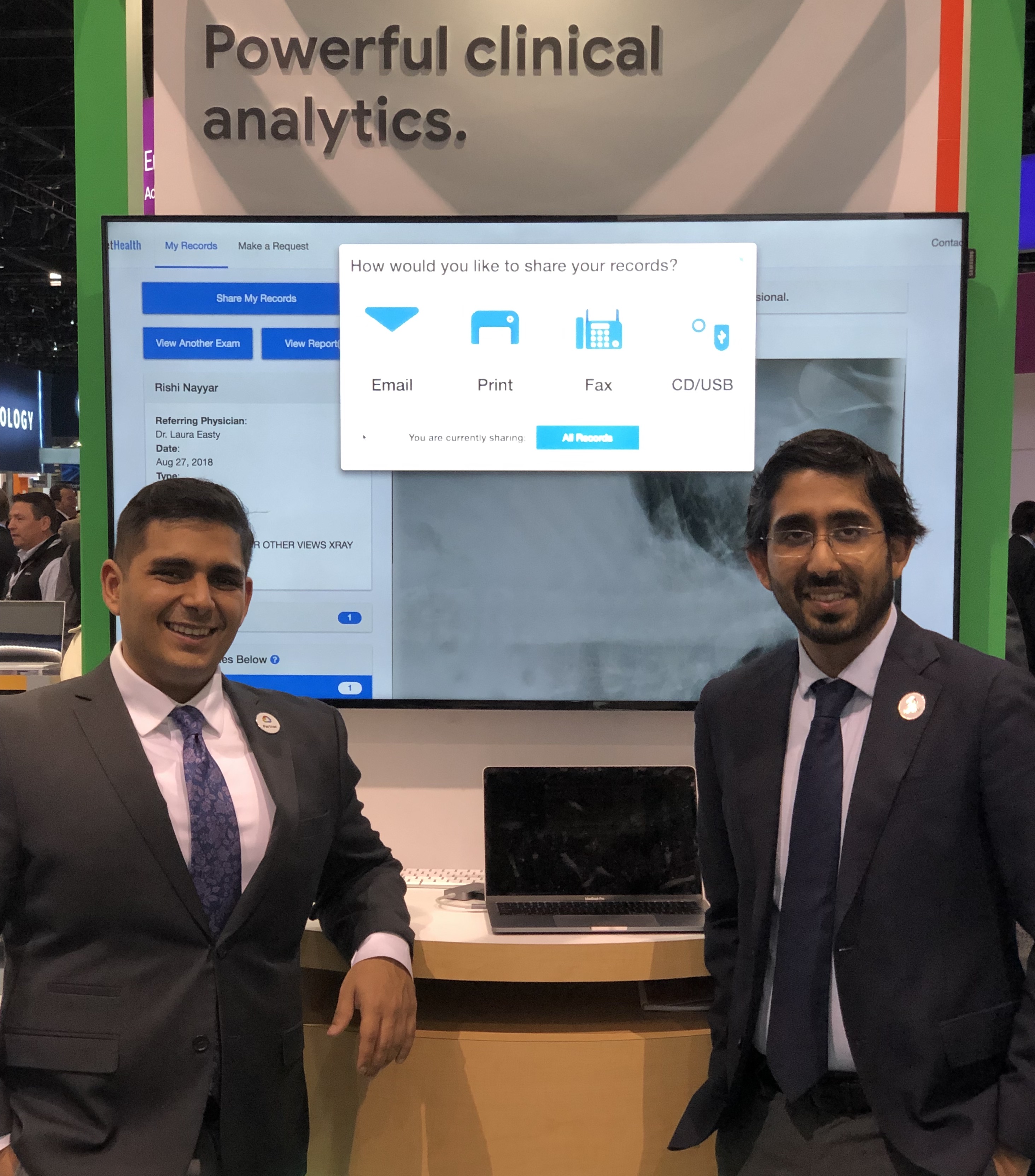 Co-Founders Rishi (left) and Harsh showing PocketHealth in the Google Cloud booth at the 2018 RSNA radiology convention