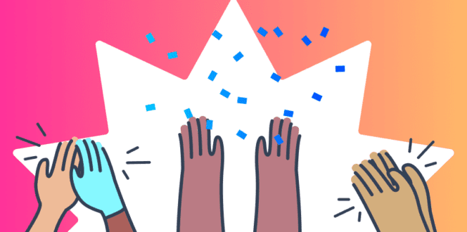 Illustration of hands in the air celebrating