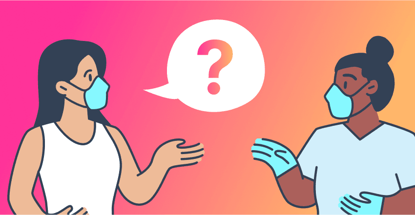 illustration of patient talking to healthcare professional wearing masks