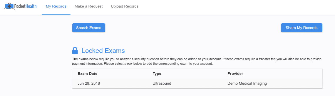 Ultrasounds image in PocketHealth's Locked Exams