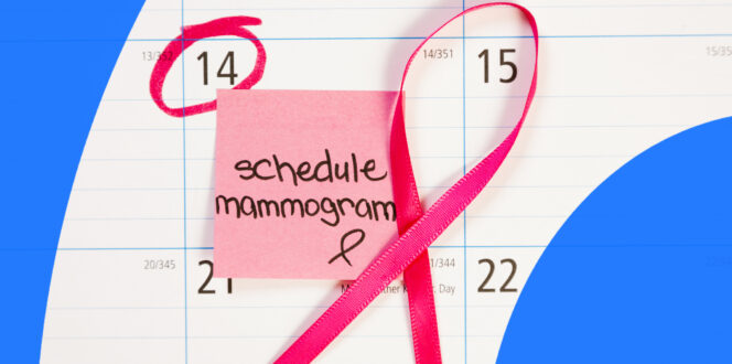 Calendar with a post-it reminder to schedule a mammogram