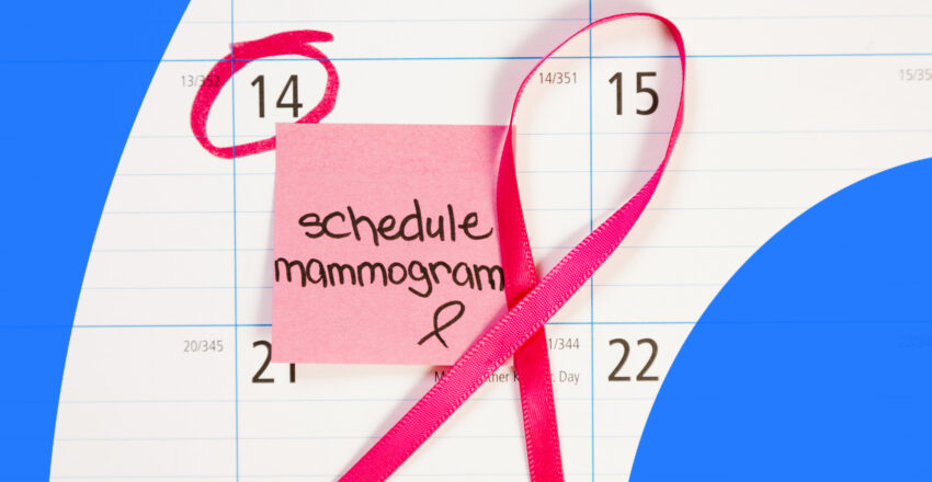 Calendar with a post-it reminder to schedule a mammogram