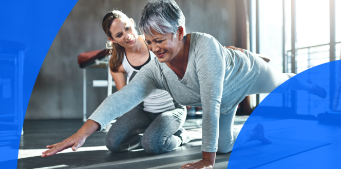 Woman doing pilates with instructor