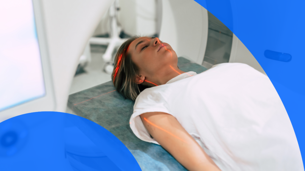 A woman getting a CT scan done