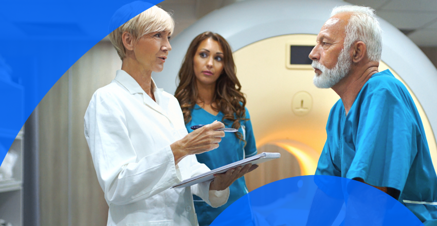 A man being instructed before going in for an MRI scan