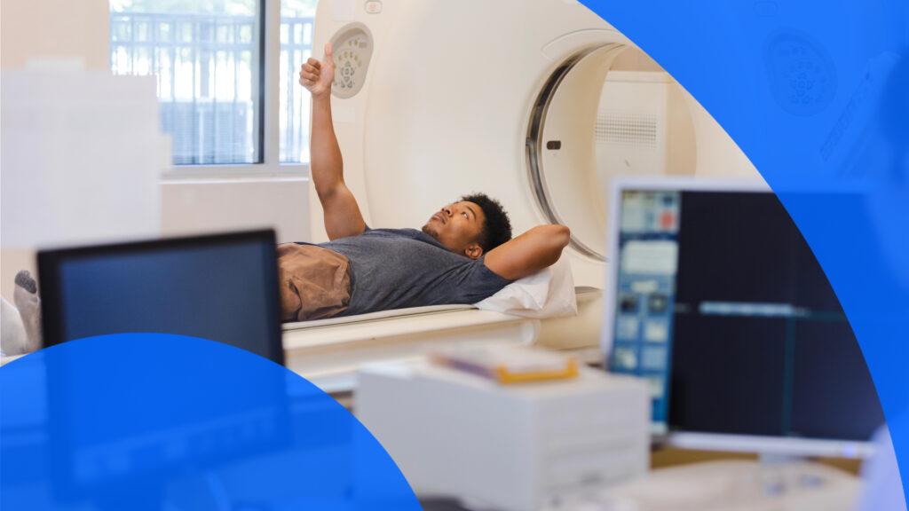 Patient indicating that he is heady for an MRI scan