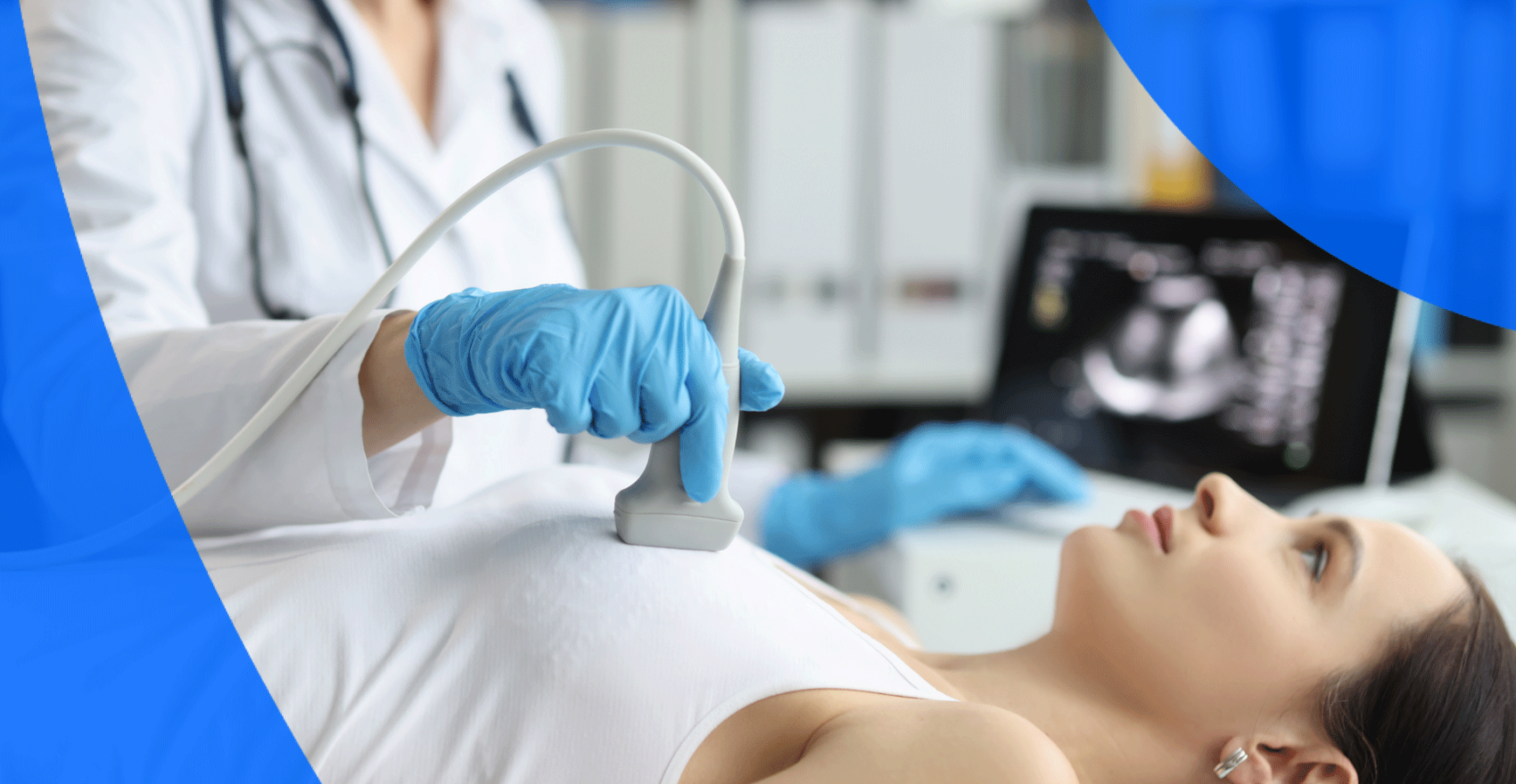 A technician performing a breast ultrasound