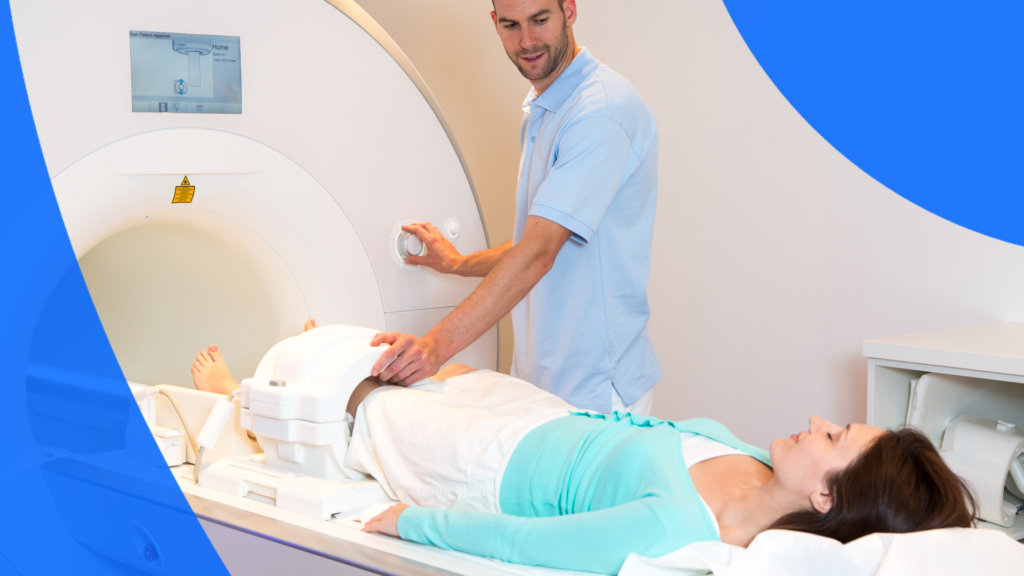A patient getting a knee MRI done