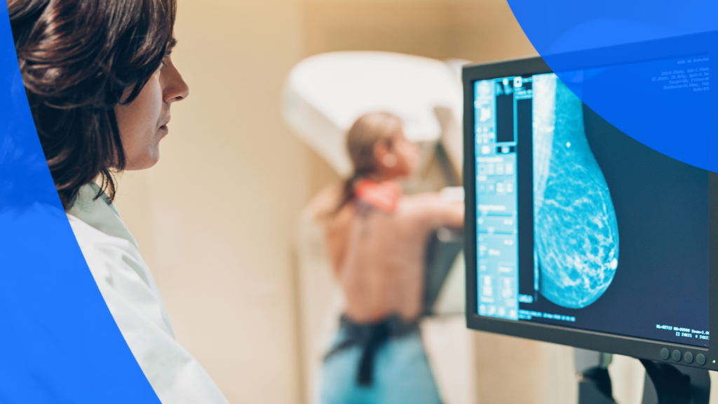 A patient getting a mammogram