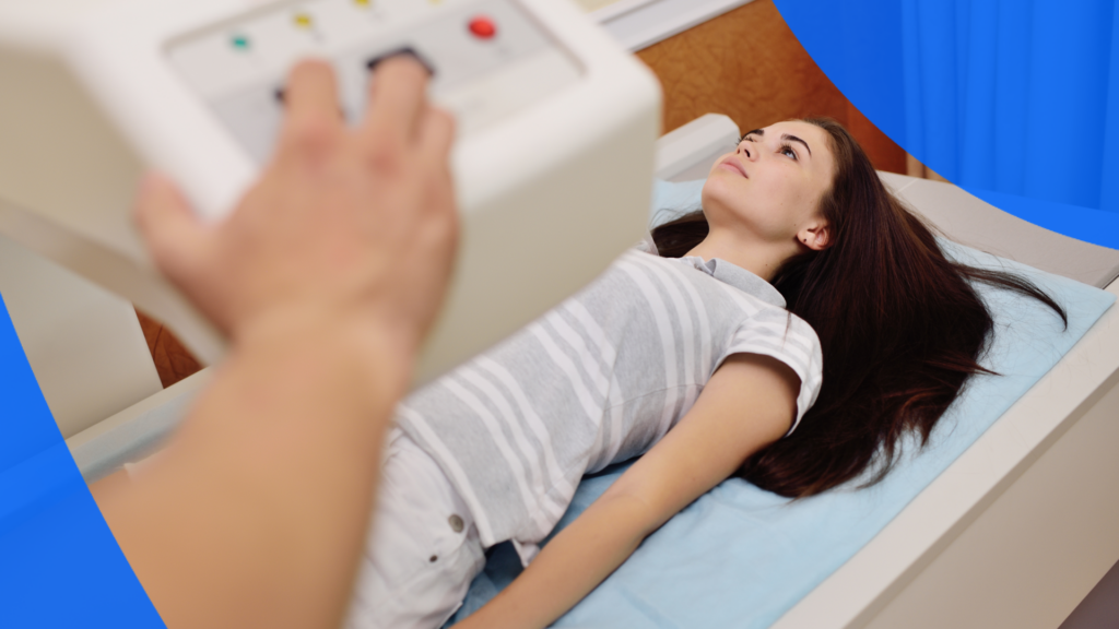 A patient getting a Dexa scan