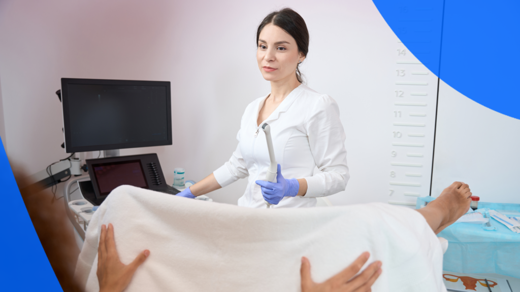 A patient getting ready for a transvaginal ultrasound