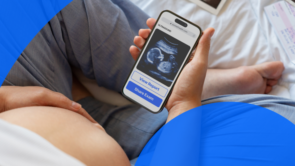 Pregnant person viewing prenatal ultrasound from their phone