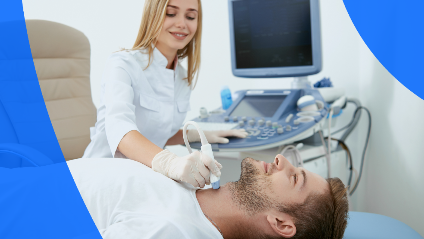A patient getting a carotid ultrasound