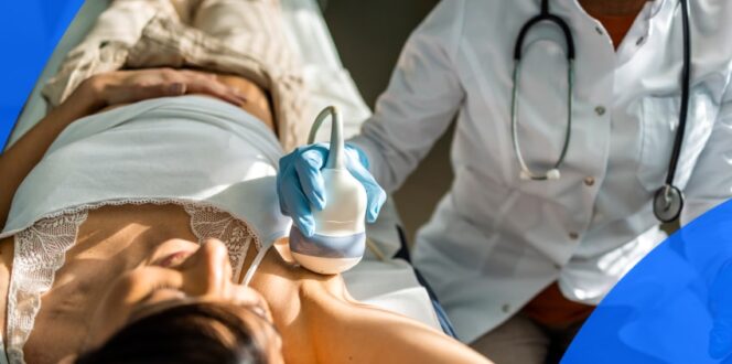 Patient getting a breast exam
