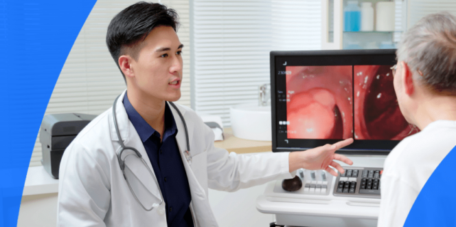 Patient and doctor discussing colonoscopy results