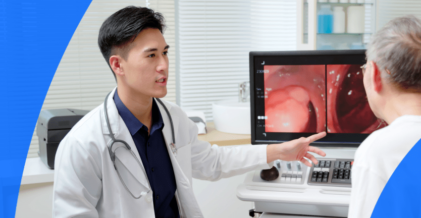 Patient and doctor discussing colonoscopy results