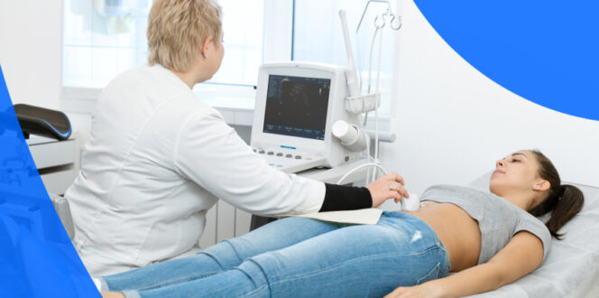 Patient receiving a pelvic ultrasound