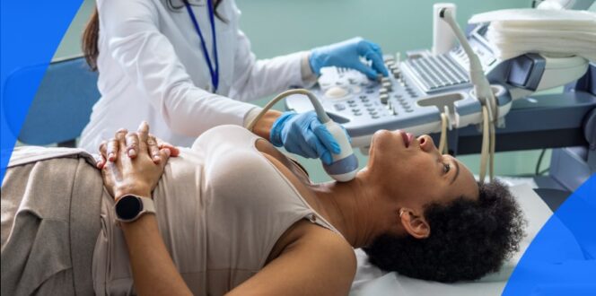 Patient getting a thyroid ultrasound