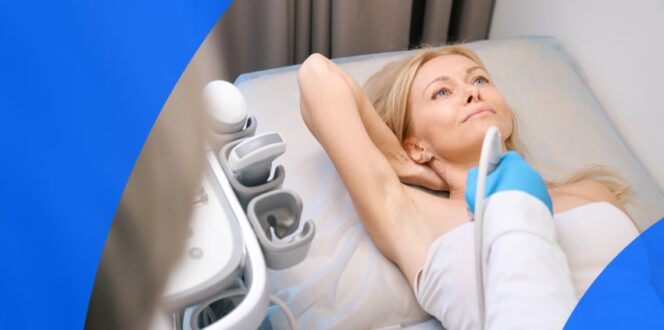 Patient getting a breast ultrasound