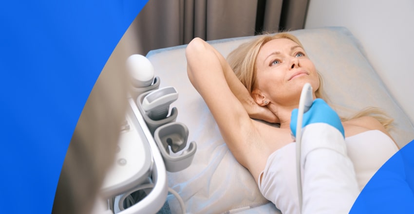 Patient getting a breast ultrasound