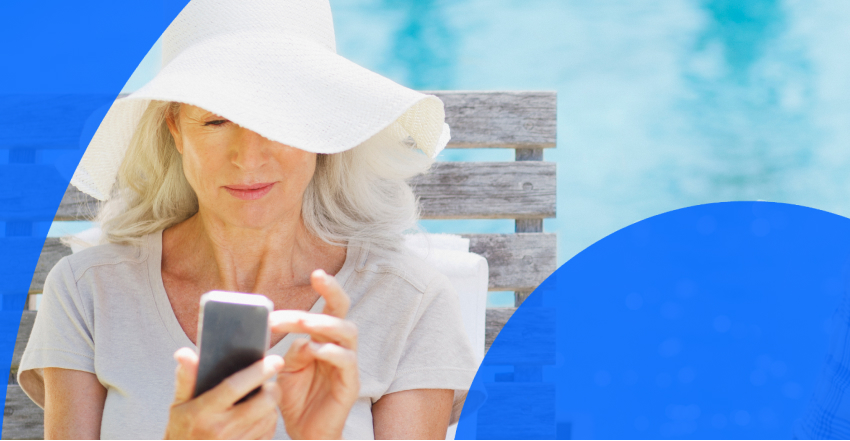 Woman on vacation viewing her canadian electronic health records on her smartphone